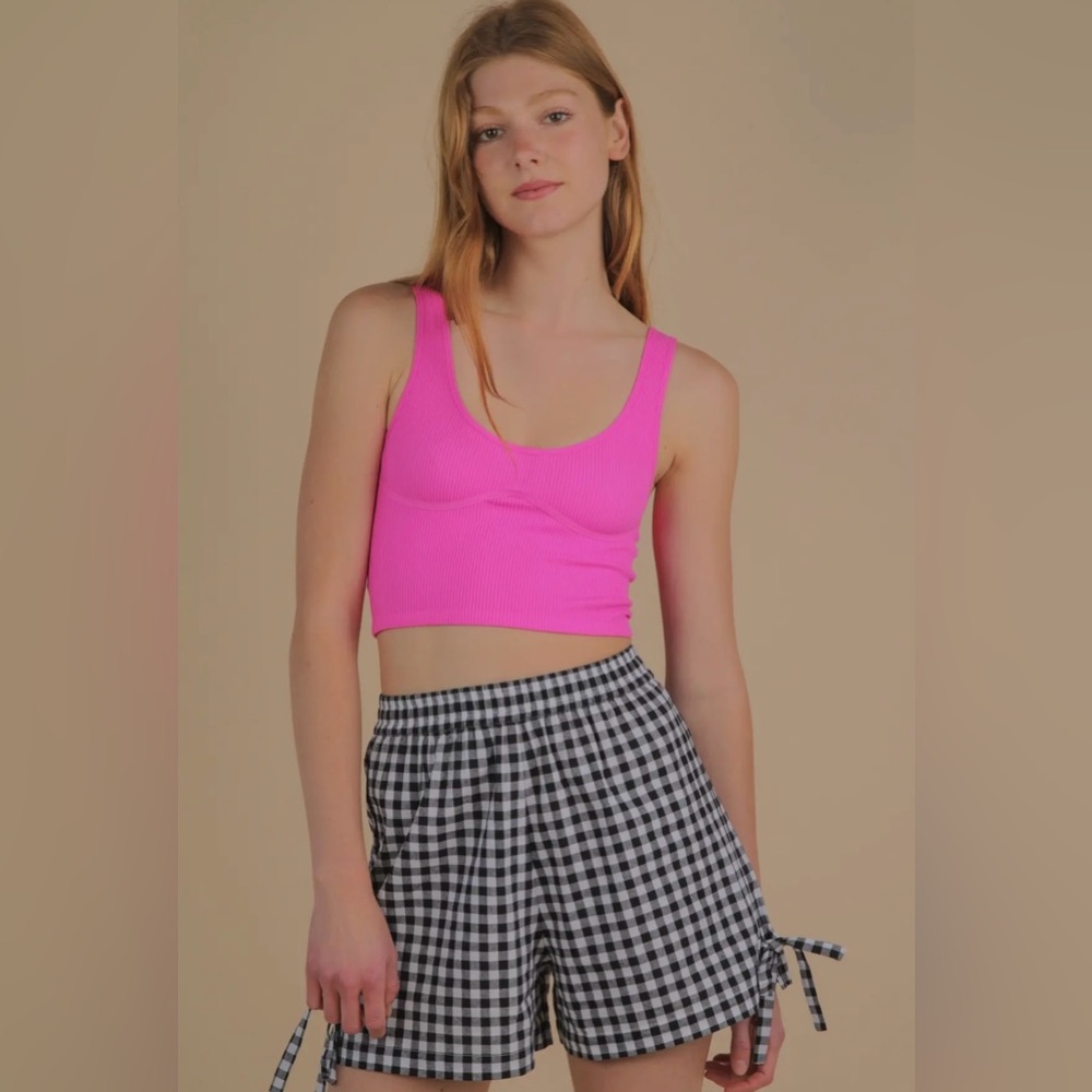 Very J Hot Pink Ribbed Crop Tank
